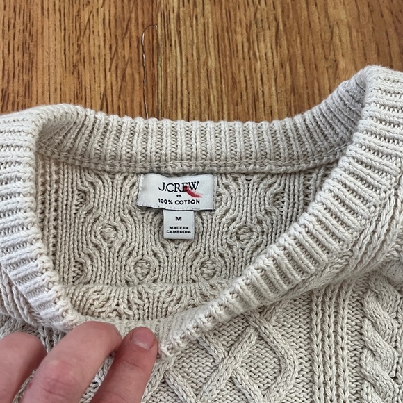 J Crew 100% Cotton Cable Knit Cream Sweater - Picture 7 of 10